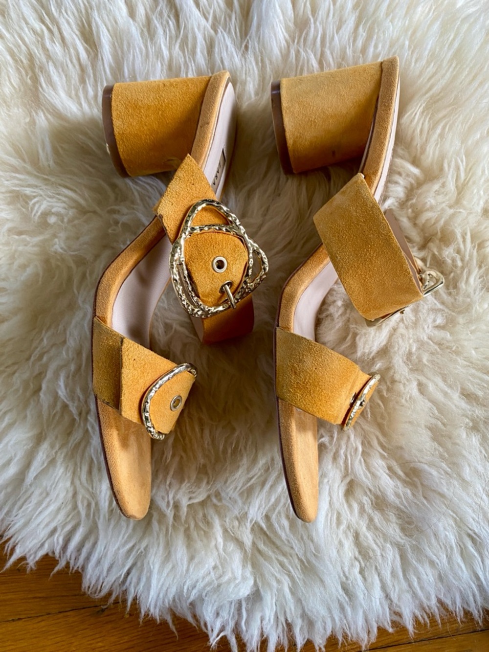 Zara block heel yellow sandal mules with buckle strap size 39 - Picture 4 of 9